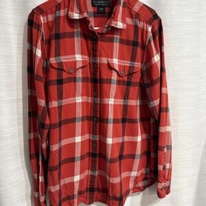 Filson Button Up Long Sleeve Cotton Flannel Plaid Shirt Womens Size L Red